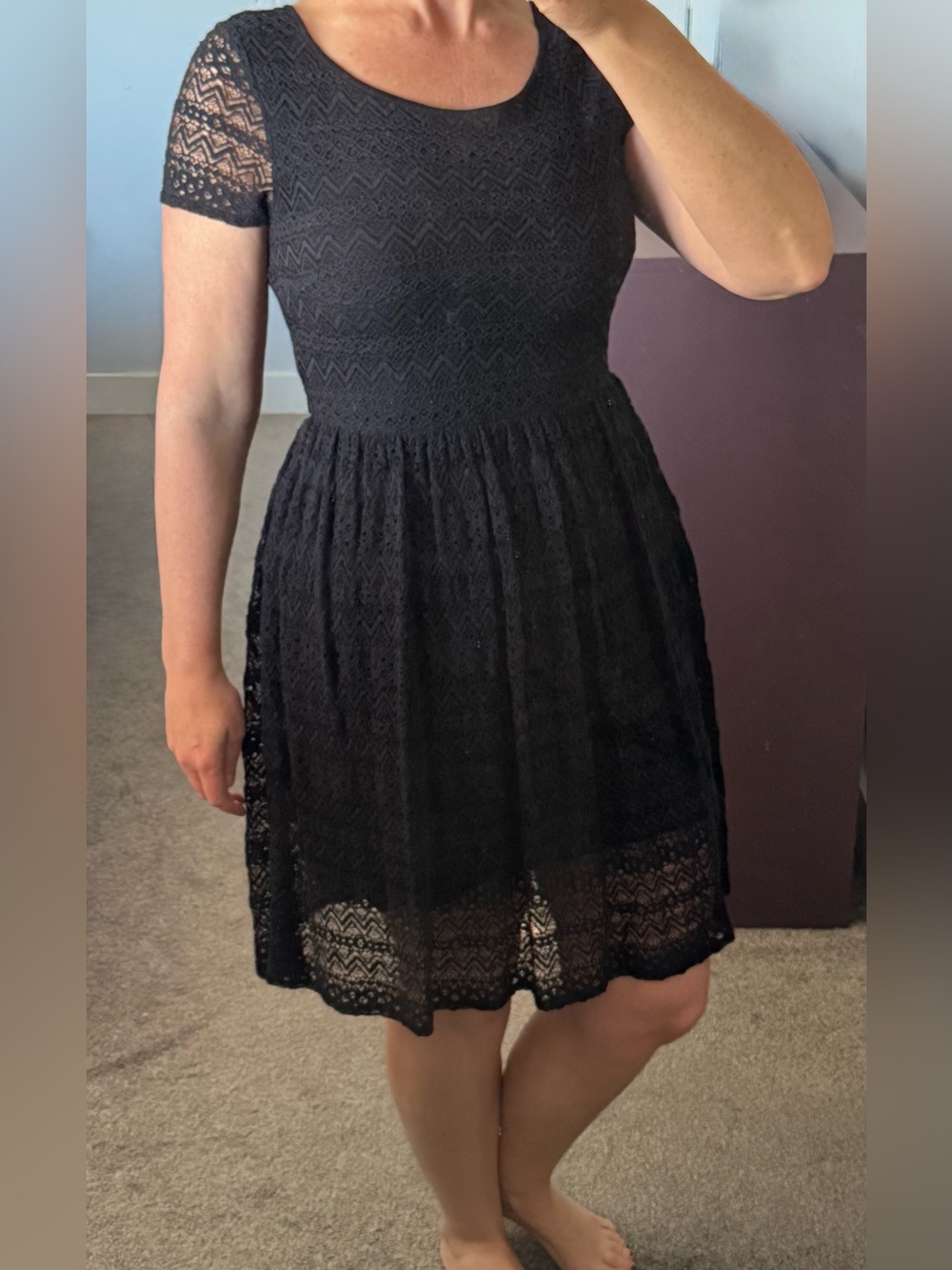 Women's Black Lace Short-Sleeve Dress